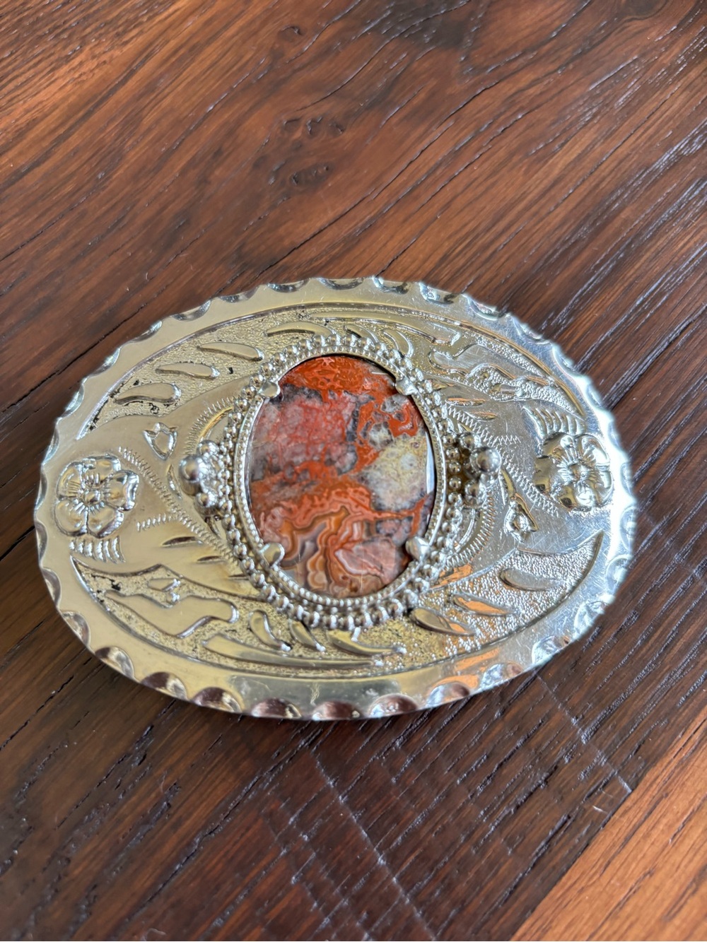 Western Rodeo Cowgirl Cowboy Shiny Silver Coral Color Stone Belt Buckle, Unisex - Picture 13 of 13